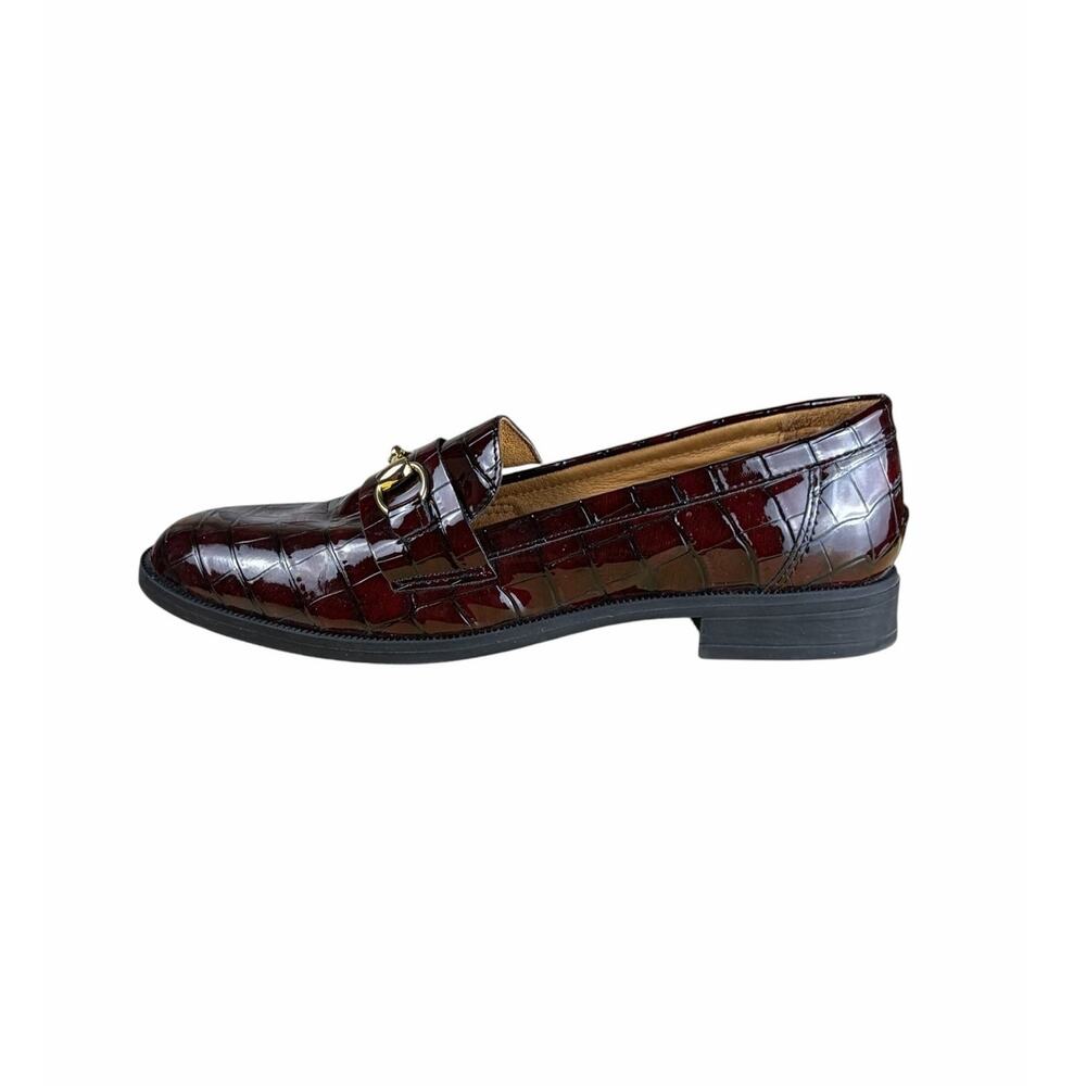 Seashore Burgundy Croc Embossed Leather Horsebit Loafers Size 39 Preppy